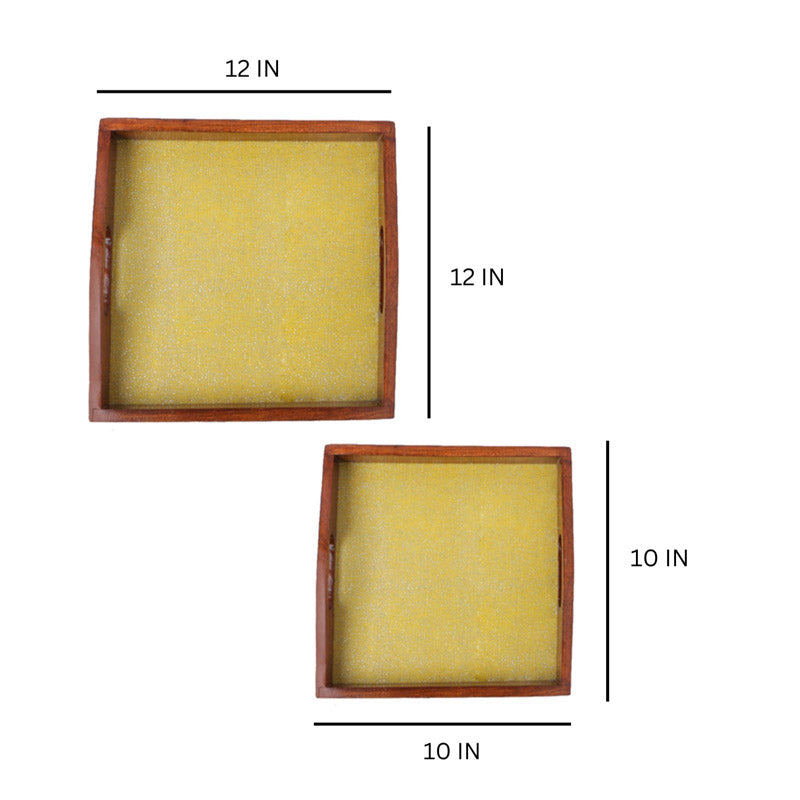 Buy Alma Ethnic Square Serving Tray (Yellow) - Set Of Two Serving Tray from Vaaree