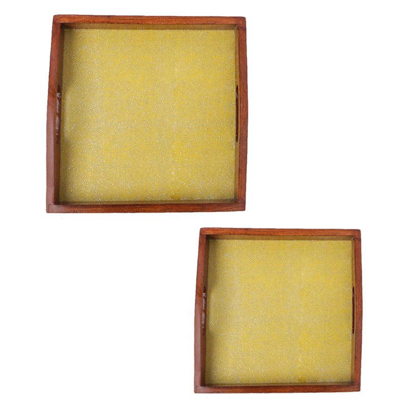 Buy Alma Ethnic Square Serving Tray (Yellow) - Set Of Two Serving Tray from Vaaree