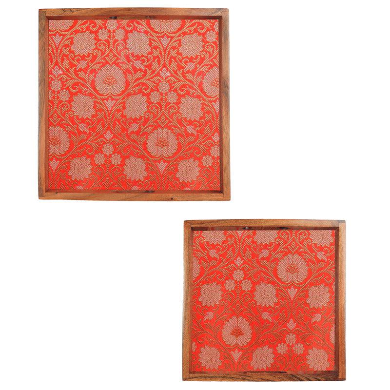 Buy Crimsa Bloom Square Serving Tray - Set Of Two Serving Tray from Vaaree