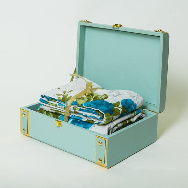 Buy Rose Bloom Bedsheet Gift Set - Blue Online in India | Gift Box on Vaaree