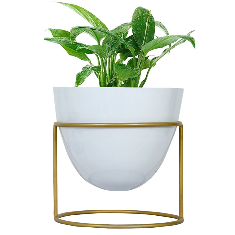 Buy Trudene Metal Pot With Stand - White & Gold Pots & Planters from Vaaree