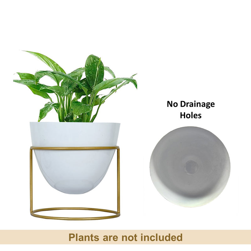 Buy Trudene Metal Pot With Stand - White & Gold Pots & Planters from Vaaree