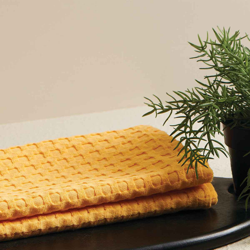 Buy Haimi Textured Waffle Towel Combo (Yellow) - Four Piece Set Towel Sets from Vaaree