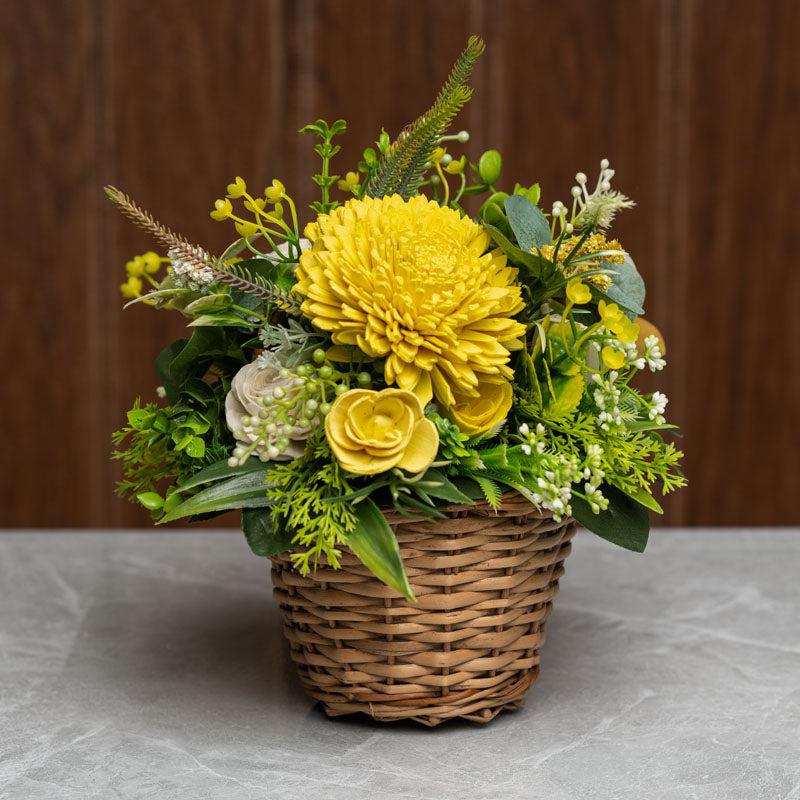 Buy Sunshine Yellow Solawood Floral Basket Artificial Flowers from Vaaree