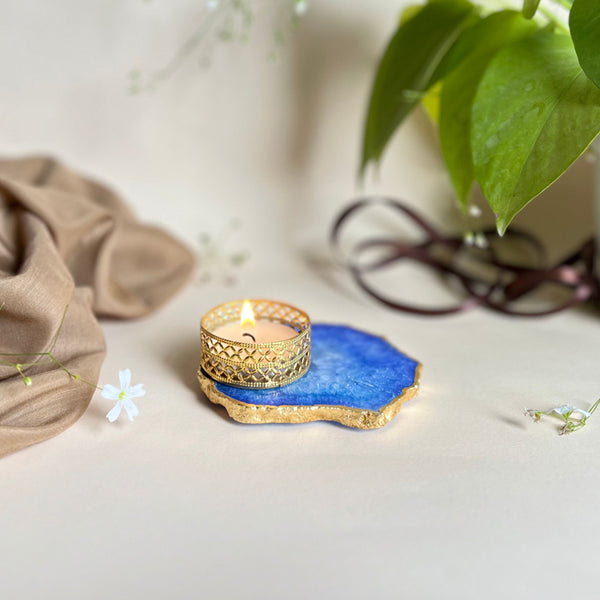 Buy Niema Handcrafted Agate Tealight Candle Holder - Blue Candle Holders from Vaaree