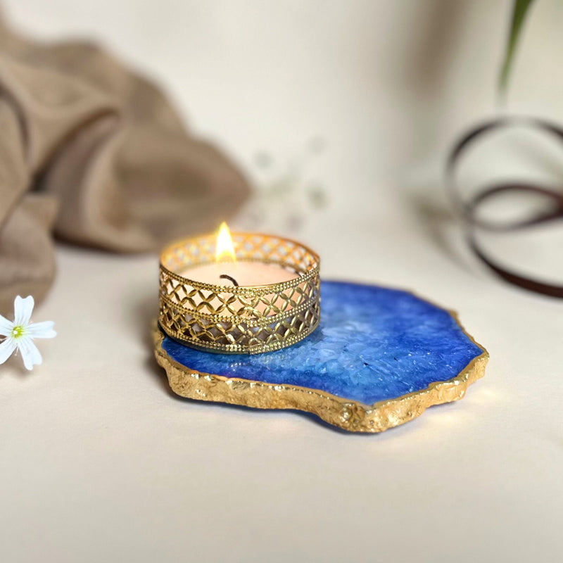 Buy Niema Handcrafted Agate Tealight Candle Holder - Blue Candle Holders from Vaaree