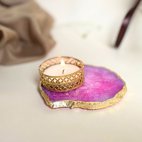 Buy Niema Handcrafted Agate Tealight Candle Holder - Pink Candle Holders from Vaaree