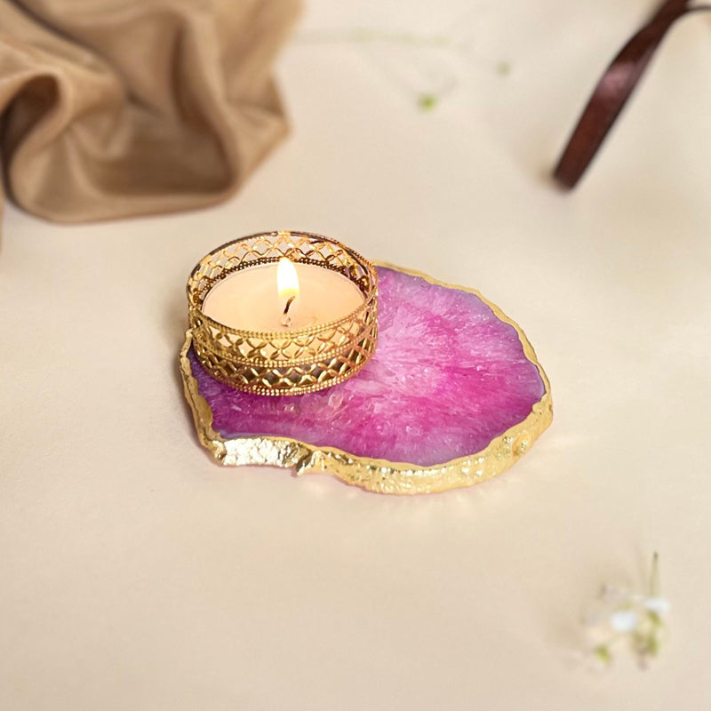 Buy Niema Handcrafted Agate Tealight Candle Holder - Pink Candle Holders from Vaaree