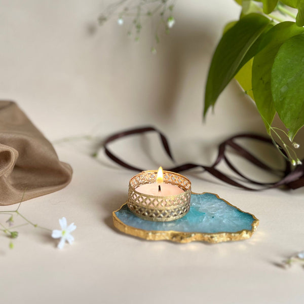 Buy Niema Handcrafted Agate Tealight Candle Holder - Turquoise Candle Holders from Vaaree