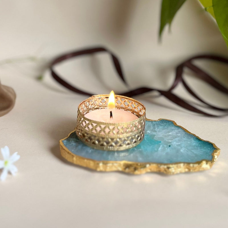 Buy Niema Handcrafted Agate Tealight Candle Holder - Turquoise Candle Holders from Vaaree