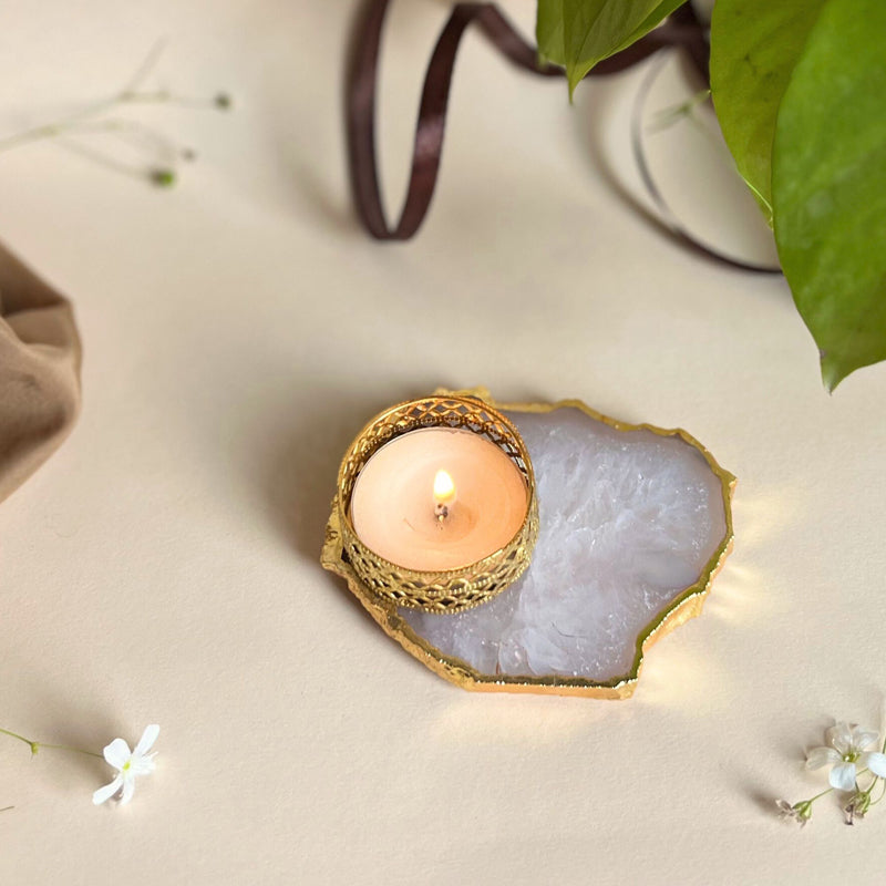 Buy Niema Handcrafted Agate Tealight Candle Holder - White Candle Holders from Vaaree