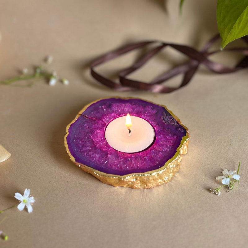 Buy Niema Handcrafted Agate Tealight Candle Holder - Violet Candle Holders from Vaaree