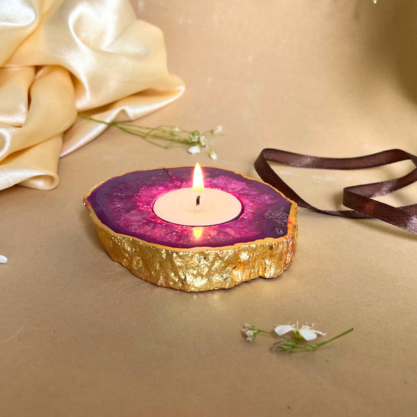 Buy Niema Handcrafted Agate Tealight Candle Holder - Violet Candle Holders from Vaaree