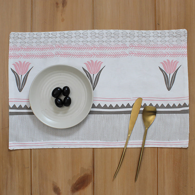 Table Mat - Mrinaal Floral Placemat (Pink) - Set Of Two