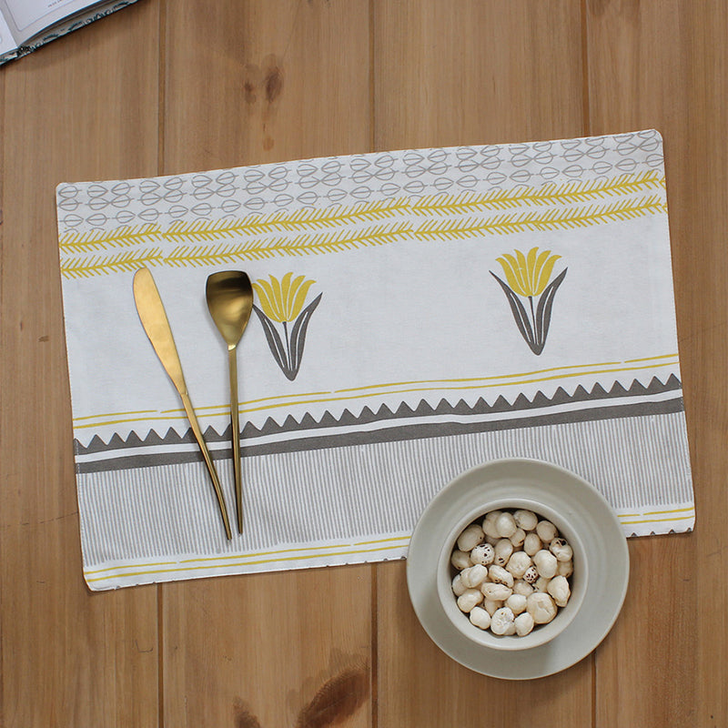 Table Mat - Mrinaal Floral Placemats (Yellow) - Set Of Two