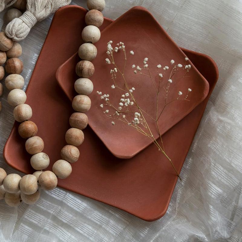 Buy Eisha Square Handmade Terracotta Platter Platter from Vaaree