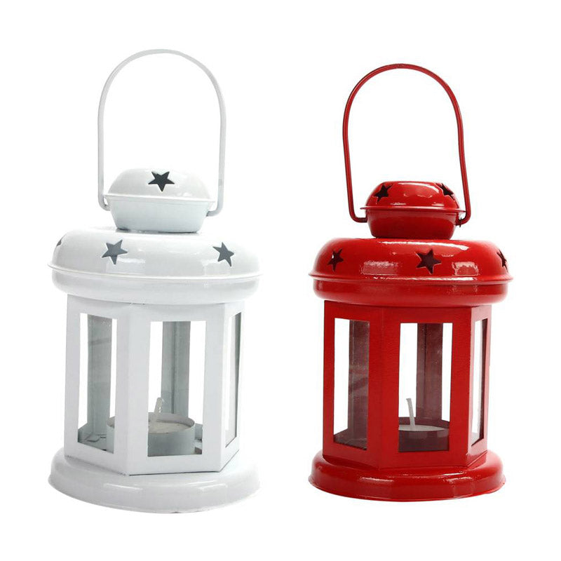 Buy Vaira Lantern Tealight Candle Holder (Red & White) - Set Of Two Candle Holders from Vaaree