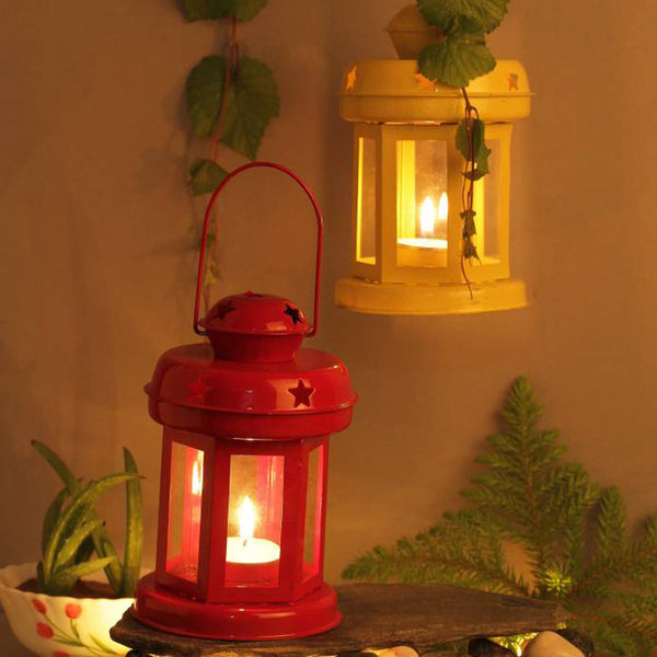 Buy Vaira Lantern Tealight Candle Holder (Red & Yellow) - Set Of Two Candle Holders from Vaaree