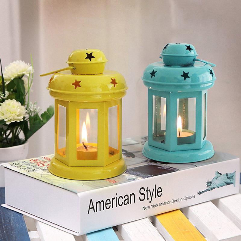 Buy Vaira Lantern Tealight Candle Holder (Aqua Blue & Yellow) - Set Of Two Candle Holders from Vaaree