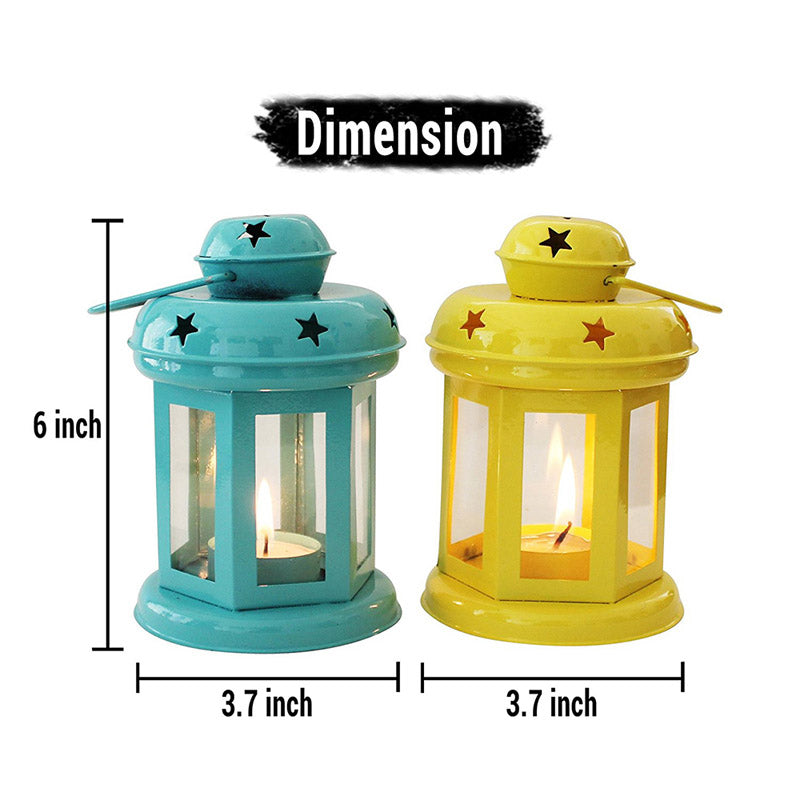 Buy Vaira Lantern Tealight Candle Holder (Aqua Blue & Yellow) - Set Of Two Candle Holders from Vaaree