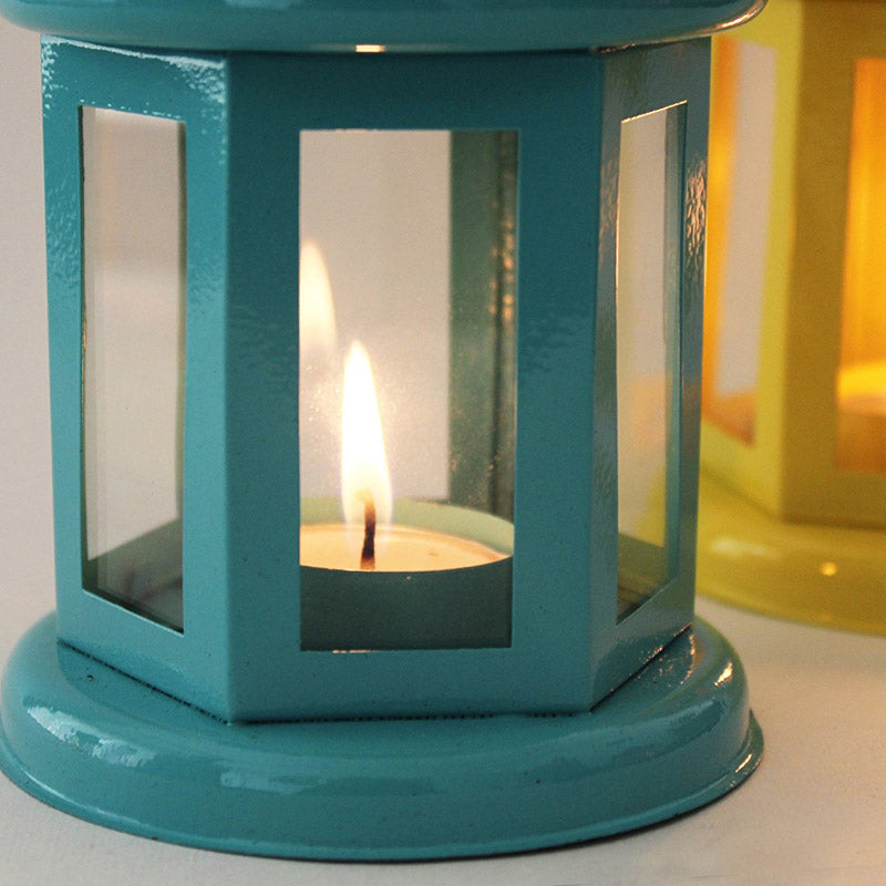 Buy Vaira Lantern Tealight Candle Holder (Aqua Blue & Yellow) - Set Of Two Candle Holders from Vaaree