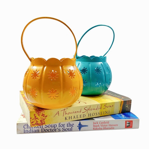 Buy Himera Matki Tealight Candle Holder (Yellow & Blue) - Set Of Two Candle Holders from Vaaree