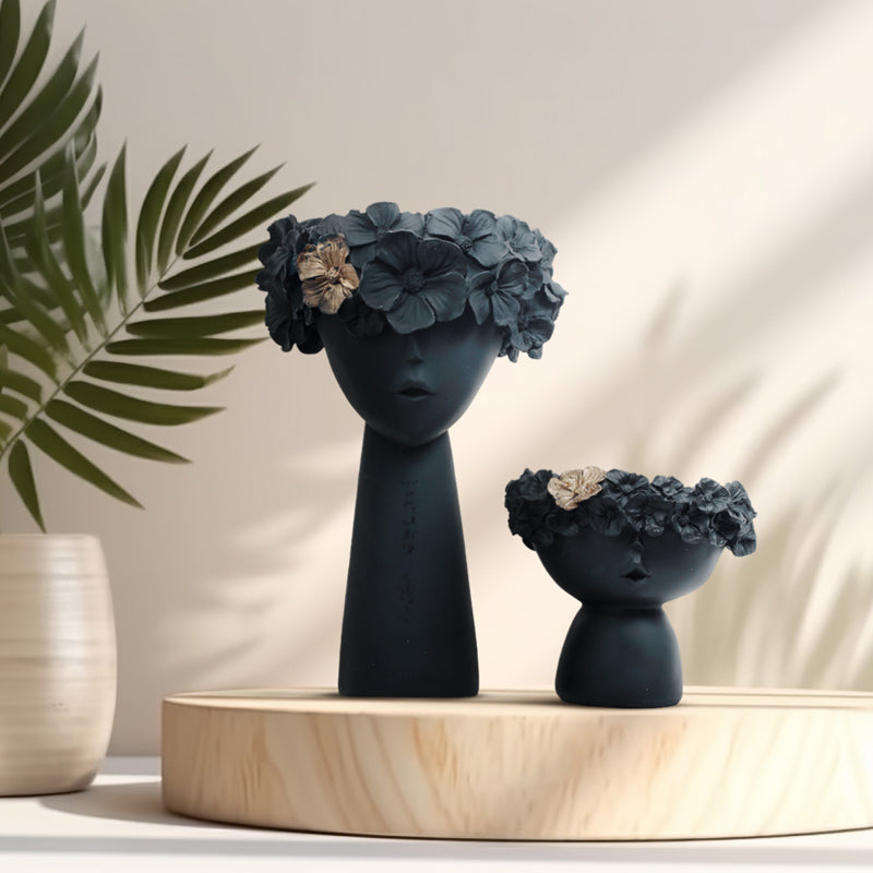 Buy Flora Sculpt Showpiece (Black) - Set Of Two Showpieces from Vaaree