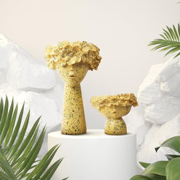 Flora Sculpt Showpiece (Yellow) - Set Of Two