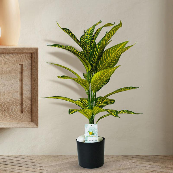 Buy Faux Everlasting Yellow Iceton Croton Plant With Pot - 2.4 Feet Artificial Plants from Vaaree