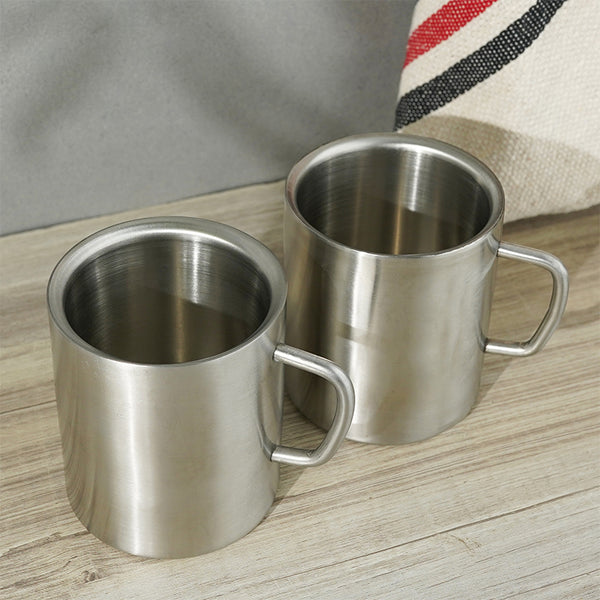 Deevas Stainless Steel Matte Mug (250 ML) - Set Of Two