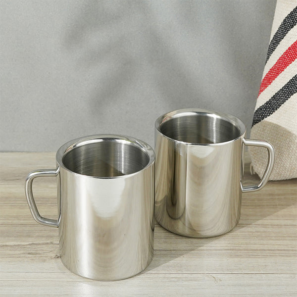 Deevas Stainless Steel Glossy Mug (250 ML) - Set Of Two