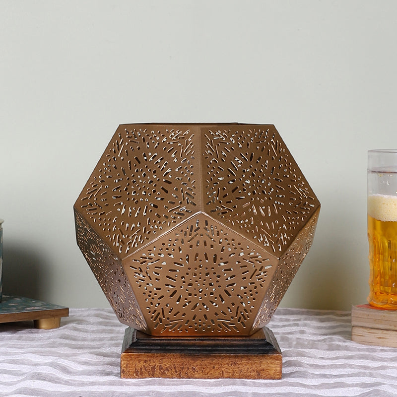 Table Lamp - Hexa Flora Etched Table Lamp With Brown Base