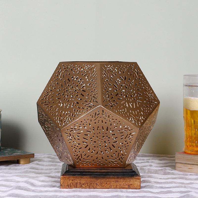 Buy Hexa Flora Etched Table Lamp With Brown Base Table Lamp from Vaaree