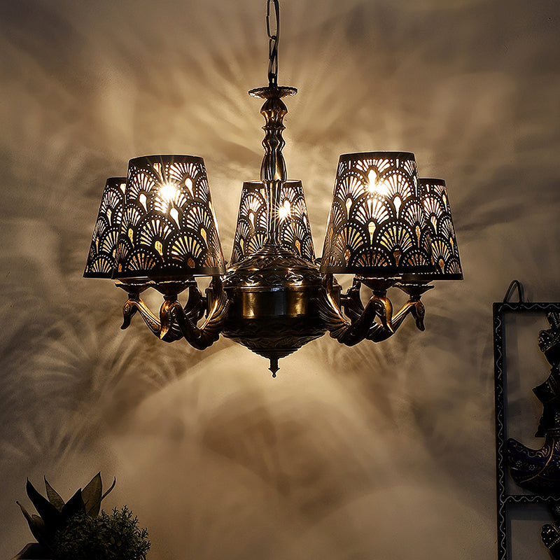 Ceiling Lamp - Ethnic Noma Etched Mayoor Golden Antique Chandelier