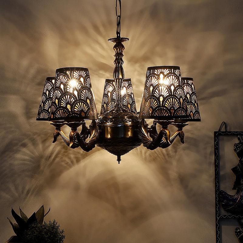 Buy Ethnic Noma Etched Mayoor Golden Antique Chandelier Ceiling Lamp from Vaaree