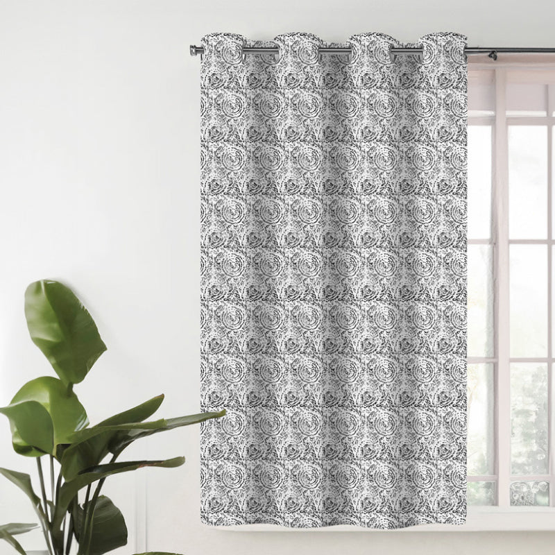 Buy Geralda Flora Semi Blackout Curtain - Black Curtains from Vaaree