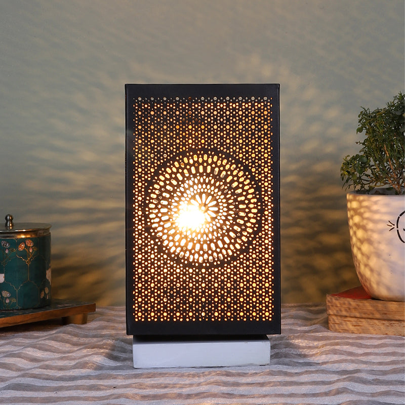 Table Lamp - Anura Etched Floral Table Lamp With White Base