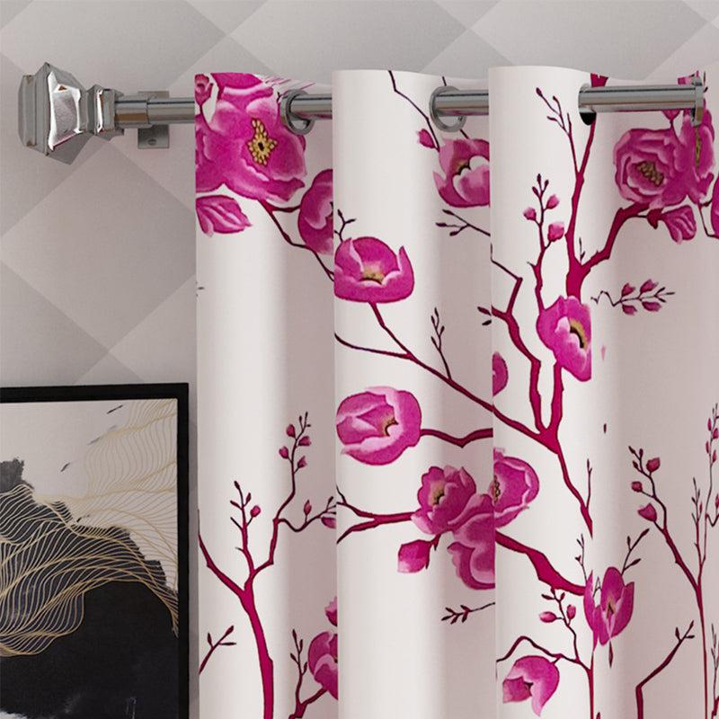 Buy Helio Floral Curtain (Pink) - Set Of Three Curtains from Vaaree