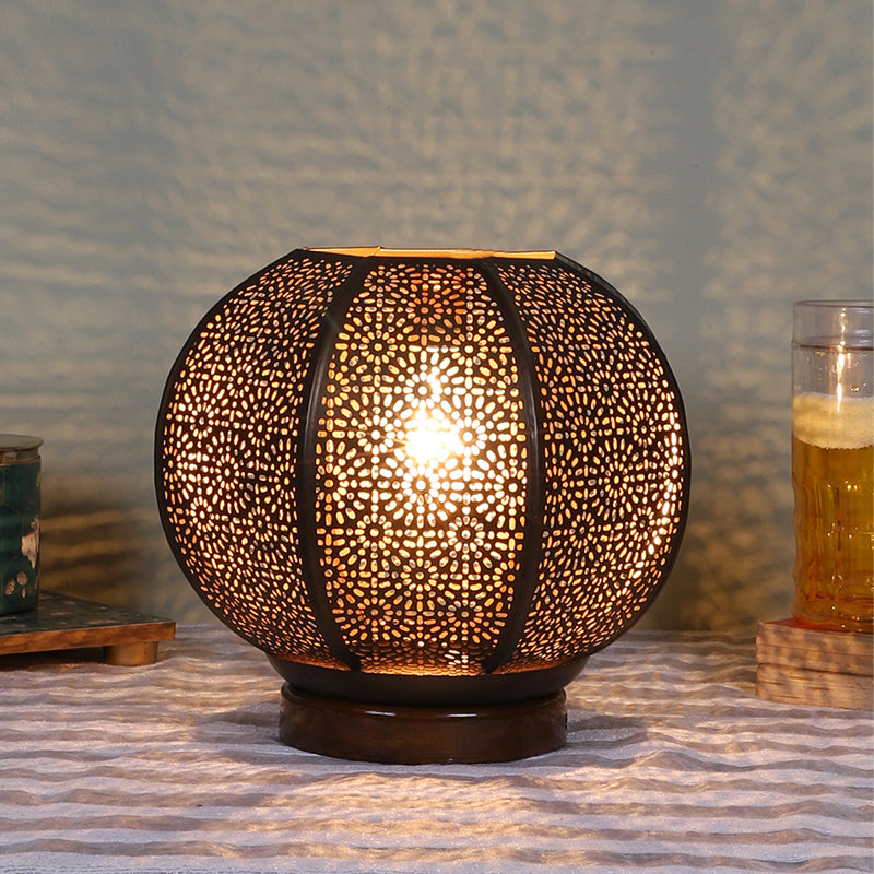 Table Lamp - Nira Round Etched Table Lamp With Brown Base