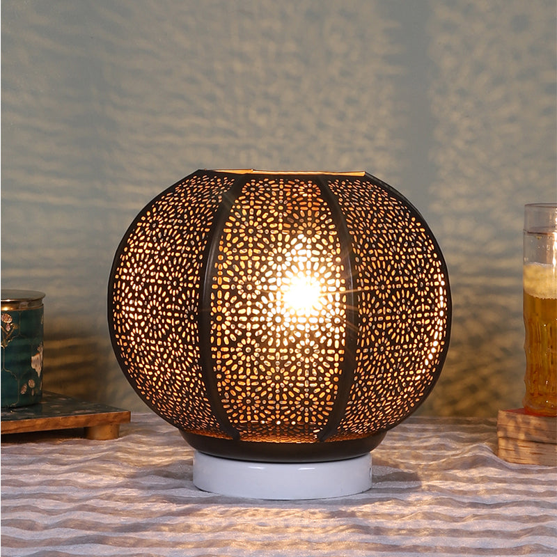 Table Lamp - Nira Round Etched Table Lamp With White Base