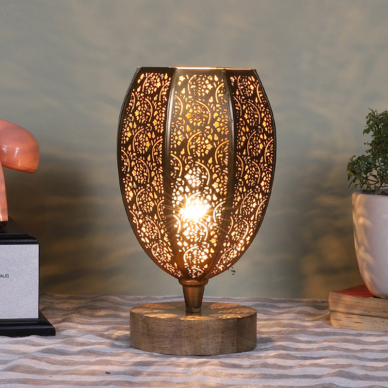 Table Lamp - Mehela Etched Table Lamp With Wooden Base