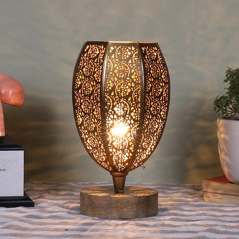 Buy Mehela Etched Table Lamp With Wooden Base Table Lamp from Vaaree