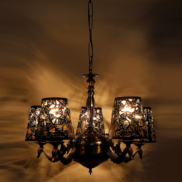 Ceiling Lamp - Bloomy Etched Mayoor Golden Antique Chandelier