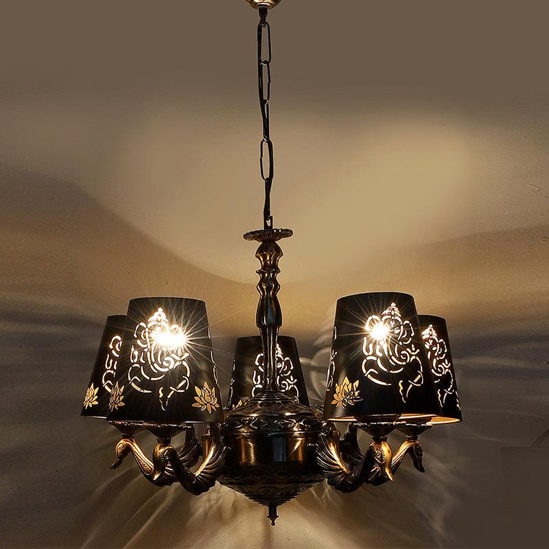 Buy Ganesha Etched Mayoor Golden Antique Chandelier Ceiling Lamp from Vaaree