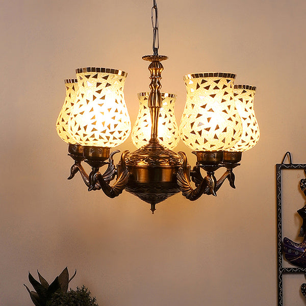 Buy Asta Mayoora Mosaic Golden Antique Chandelier Ceiling Lamp from Vaaree