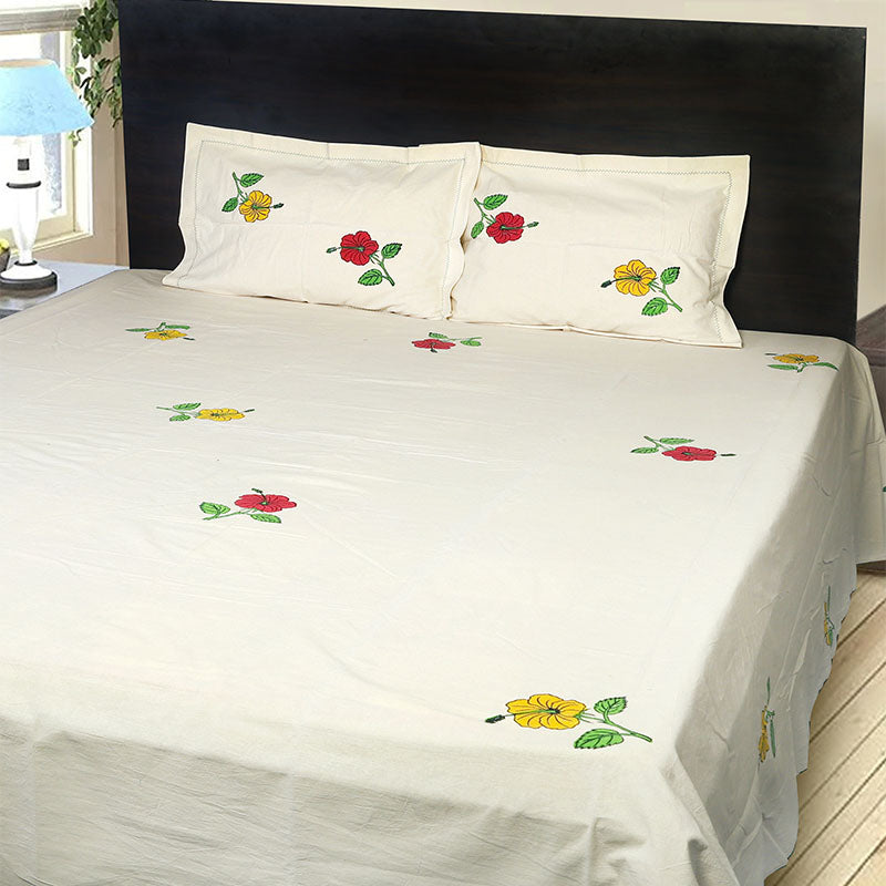 Bedsheets - Asher Floral Bedsheet - White & Red