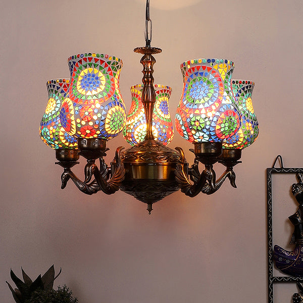 Buy Elva Mayoora Mosaic Golden Antique Chandelier Ceiling Lamp from Vaaree