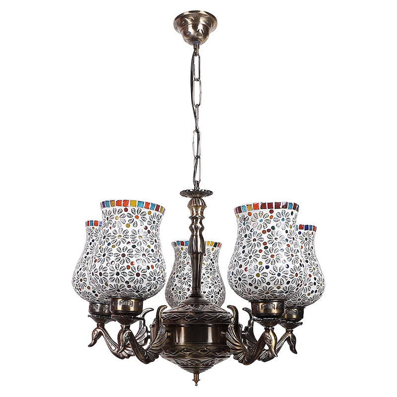 Buy Bido Mayoora Mosaic Golden Antique Chandelier Ceiling Lamp from Vaaree