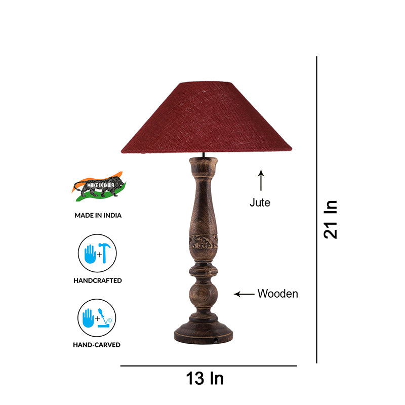 Buy Nihara Wooden Table Lamp With Jute Shade - Maroon Table Lamp from Vaaree