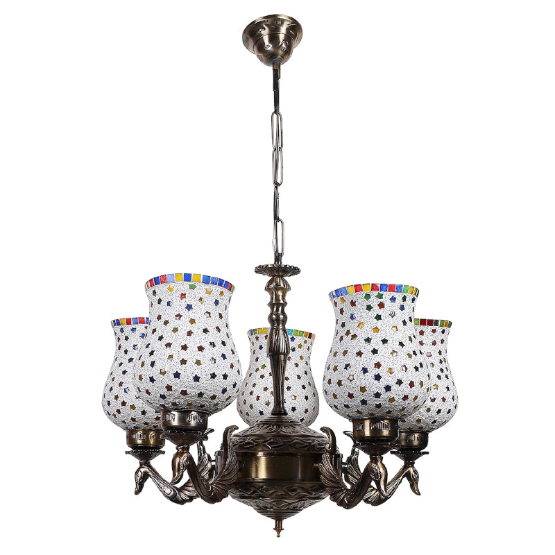 Ceiling Lamp - Ekta Mayoora Mosaic Golden Antique Chandelier